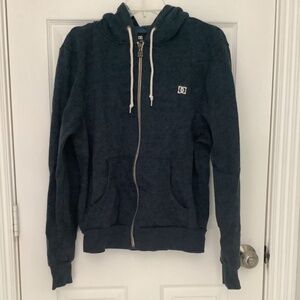 DC Blue Heather w/ White Contrast Zipper Drawstring Hoodie L RARE PRE-OWNED